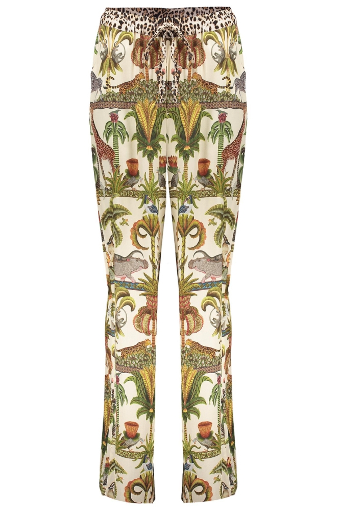 STRAIGHT LEG PANTALON MET PRINT 51355 70 000010 OFF WHITE/GREEN COMBI